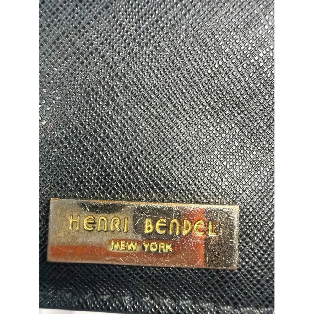 Henri Bendel Saffiano Leather Card Holder Wallet‎ Mens OS Black Gold Logo Slim